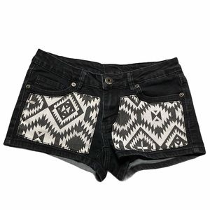 ChiQle Denim Architect Black Aztec Front Shorts
